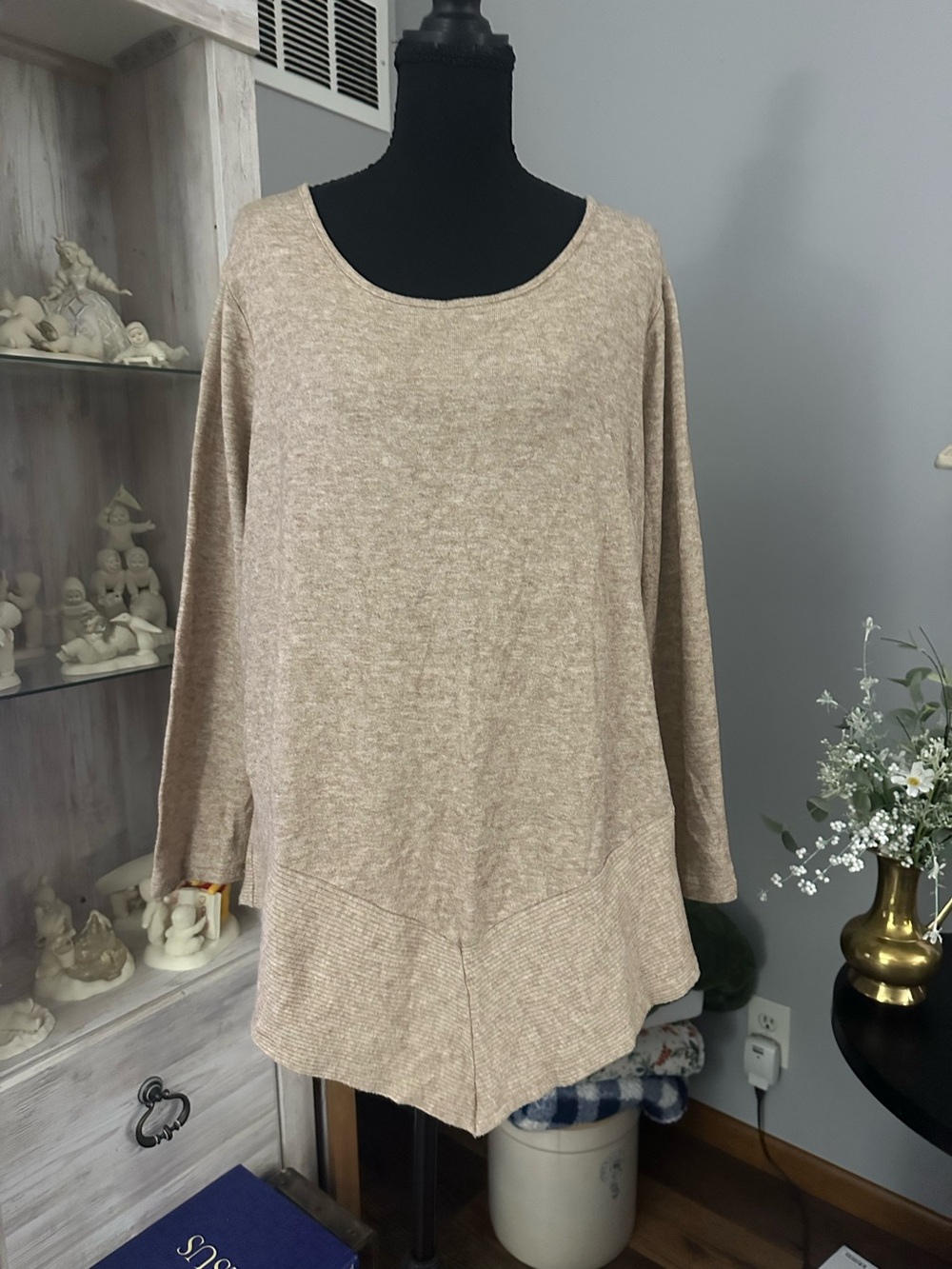 Como Blu Women's Neutral Scoop-Neck Knit Tunic Top - Beige